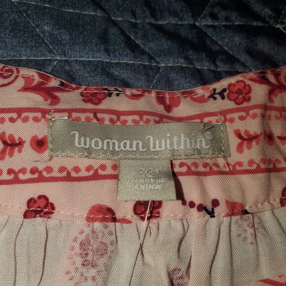 NEW WOMAN WITHIN Size 22/24 Pink Floral Tunic Top 3/4 Elastic Sleeves Boho - Picture 6 of 9